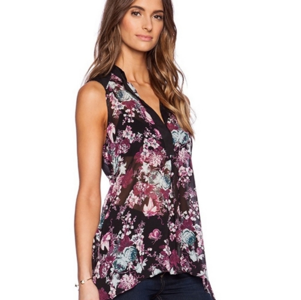 BCBGeneration Black Pink Floral Chiffon Sleeveless Pullover Blouse Small